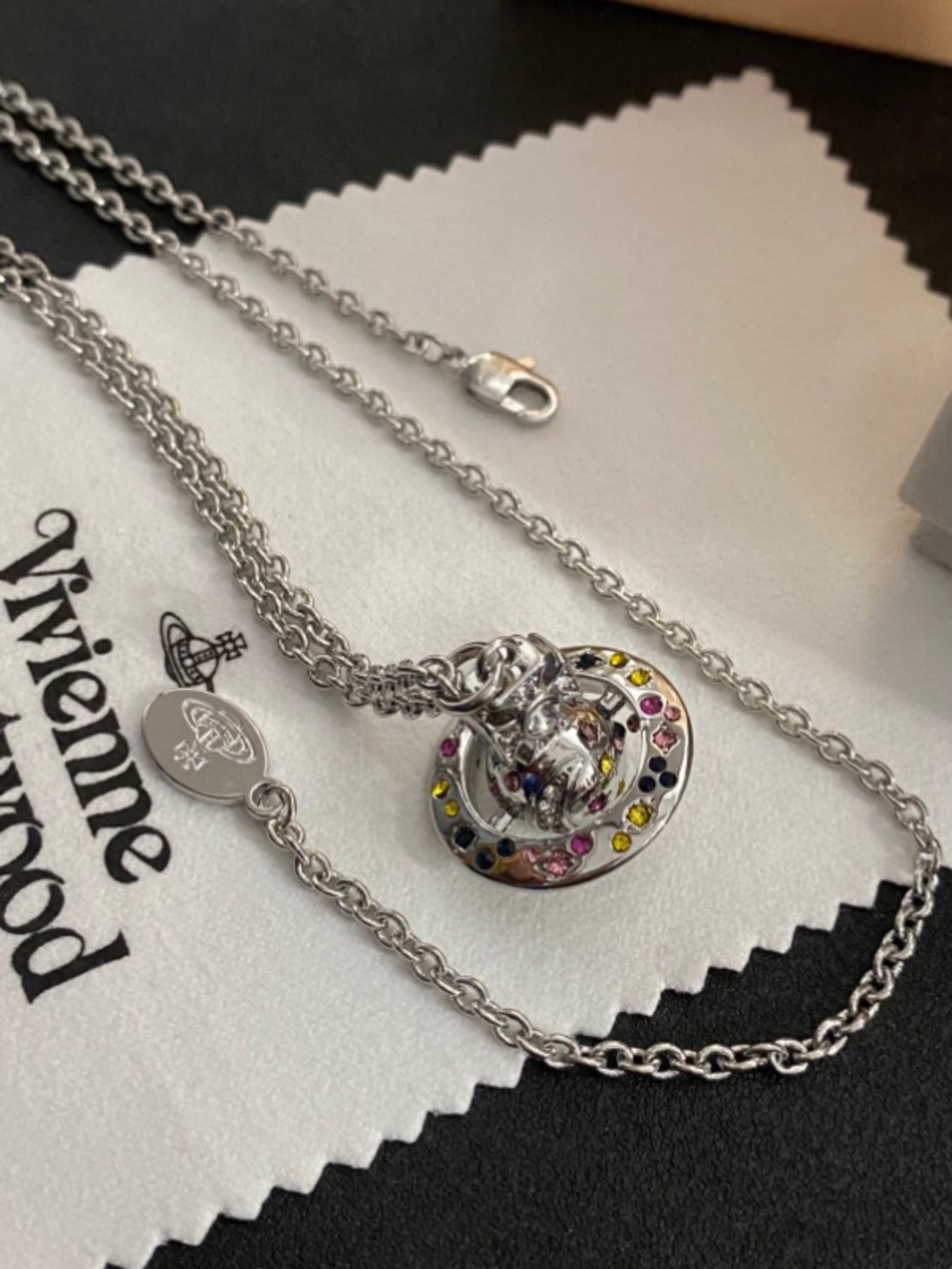 Vivian Westwood Rainbow Large Spherical Crystal Ring Pendant Necklace - Picture 2 of 5